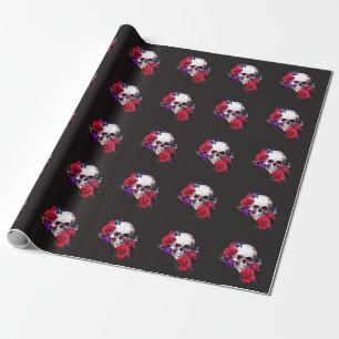 Totenkopf & Rosen: Dunkle Floral-Aquarellkunst. Geschenkpapier