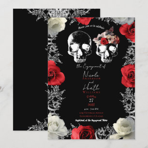 Totenkopf rote Rosen gotische Verlobungsfeier Einladung