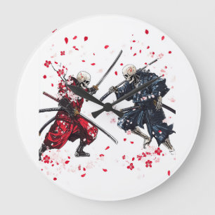 Totenkopf Samurai Duell Große Wanduhr
