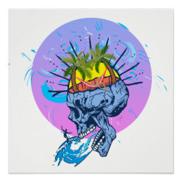 Totenkopf Schädel mit Mädchen in einer Hängematte  Poster