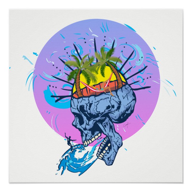 Totenkopf Schädel mit Mädchen in einer Hängematte  Poster (Vorderseite)