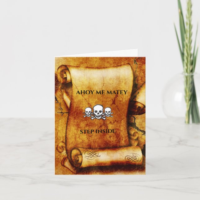 Totenkopf-Schädelkreuz-Piratenschrift Erwachsenenp Einladung (Vorderseite)