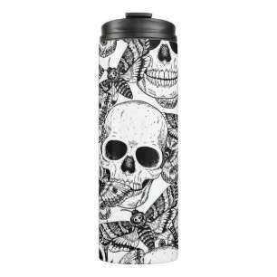 Totenkopf, Schmetterlinge: handgezeichnetes Vintag Thermosbecher