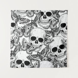 Totenkopf, Schmetterlinge: handgezeichnetes Vintag Wandteppich