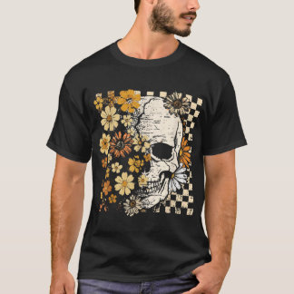 Totenkopf-Skelett-Blumen-Herbst-Spooky-Halloween T-Shirt