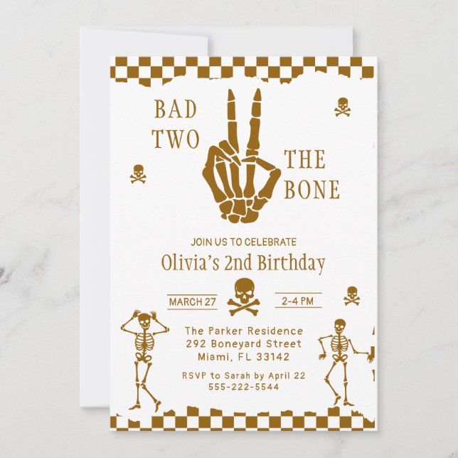 Totenkopf Skelett Böse bis auf die Knochen 2. Gebu Einladung (Vorderseite)