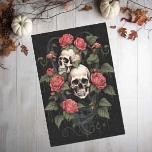 Totenkopf-Skelett mit Rosen Aquarell Seidenpapier