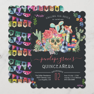 Totenkopf-Tag-der-Toten-Quinceañera-Einladung Einladung