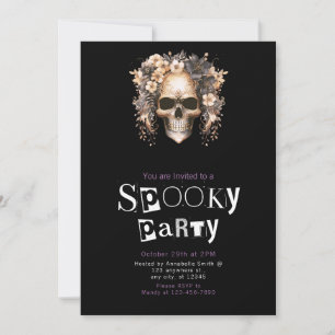 Totenkopf und Blumen Minimalistische Halloween-Par Einladung