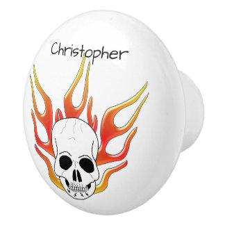 Totenkopf- und Flammendesign personalisiert Keramikknauf