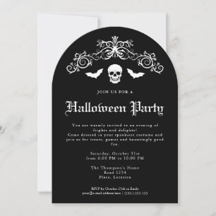 Totenkopf und Fledermäuse Gruselige Gothic Hallowe Einladung