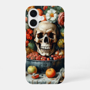Totenkopf und Früchte in Vanitas-Manier auf dem Co iPhone 16 Hülle