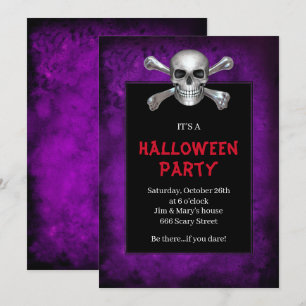 Totenkopf und gekreuzte Knochen lila Grunge Hallow Einladung