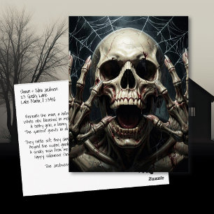 Totenkopf und Knochen   Gruselige Halloween-Grüße Postkarte