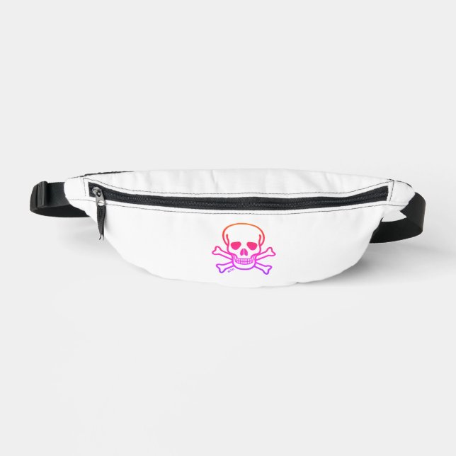 Totenkopf und Knochen neonweißer Bauchtasche (Vorderseite)