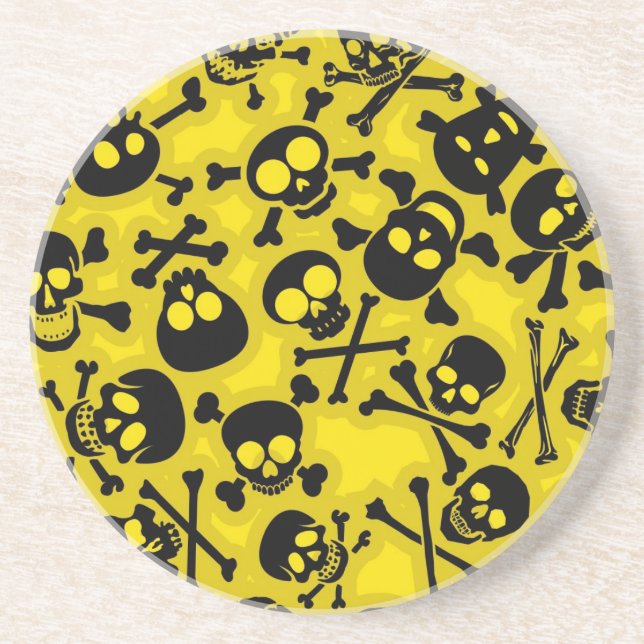 Totenkopf- und Knochenmuster Sandstein Untersetzer (Vorne)