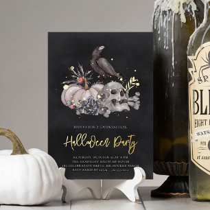 Totenkopf- und Raben-Halloween-Party Folieneinladung