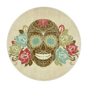 Totenkopf und Rosen, Bunte Karte zum Tag der Toten Schneidebrett