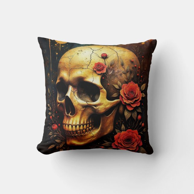 Totenkopf und Rosen Kissen (Vorderseite)