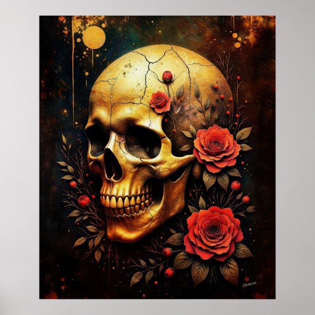 Totenkopf und Rosen Poster (Vorne)