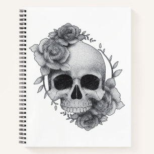 Totenkopf- und Rosen-Skizze Notizbuch