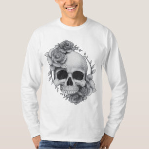 Totenkopf- und Rosen-Skizze T-Shirt