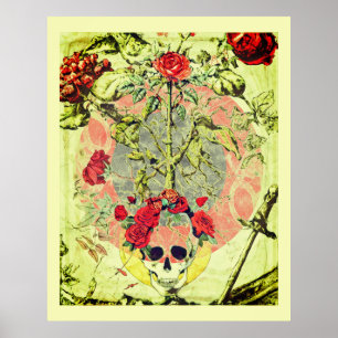Totenkopf und Rosenbusch Poster