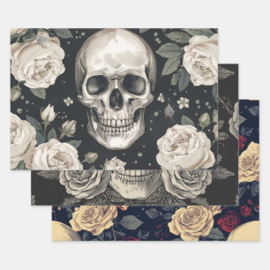 Totenkopf und Weiße RoseElegante Gotische Blumenor Geschenkpapier Set