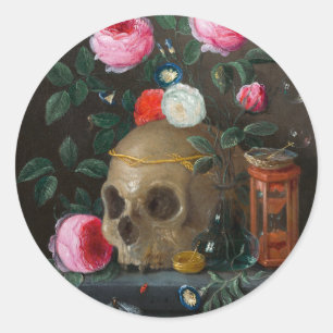 Totenkopf Vanitas Stillleben Jan van Kessel Runder Aufkleber