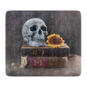 Totenkopf Vintage-Bücher Gelbe Sonnenblume Gothic Schneidebrett