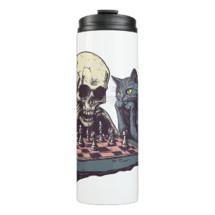 Totenkopf vs Katze � Lustige Schachschlacht Thermosbecher