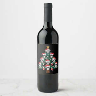 Totenkopf-Weihnachtsbaum-Pyjama Cooler Skelett-Wei Weinetikett