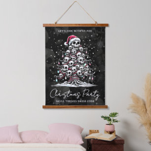 Totenkopf-Weihnachtsbaum-Pyjama-Skelett-Santa-Hut Wandteppich Mit Holzrahmen