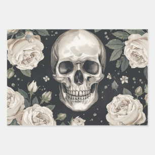 Totenkopf Weiße Rose Geschenkpapier Set mit 3 Goth