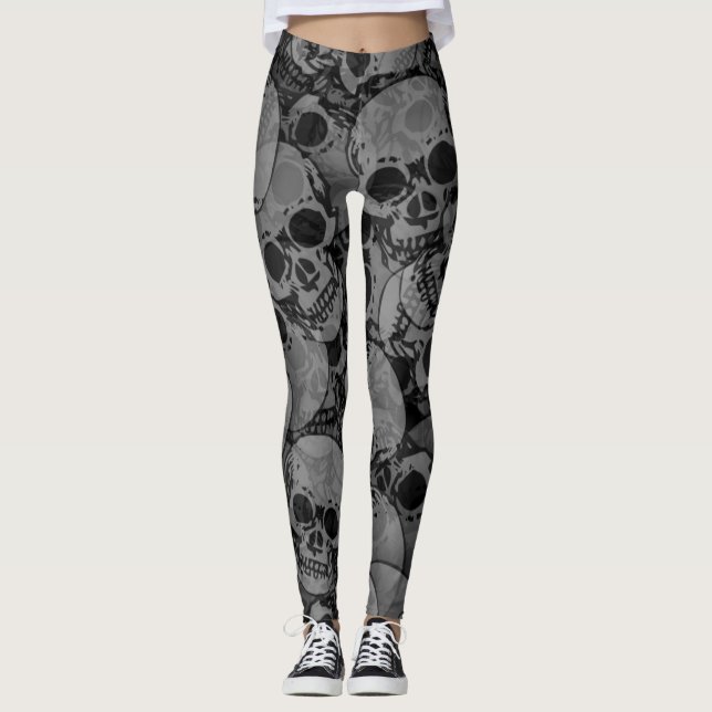 Totenköpfe Dunkelgrau Leggings (Vorderseite)