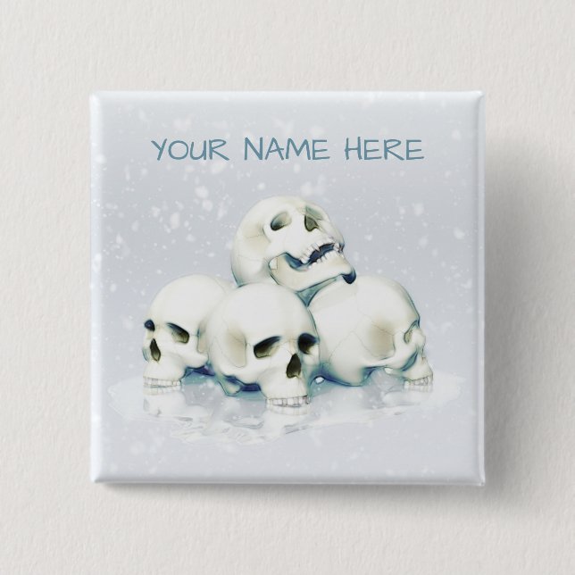 Totenköpfe im Schnee. Personalisiert Button (Vorderseite)