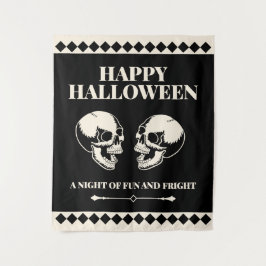 Totenköpfe lachender schwarzer Creme-Halloween-Tap Wandteppich