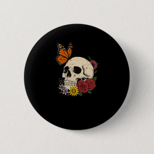 Totenköpfe Monarch Schmetterling Blumen Halloween Button