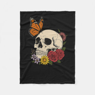 Totenköpfe Monarch Schmetterling Blumen Halloween  Fleecedecke