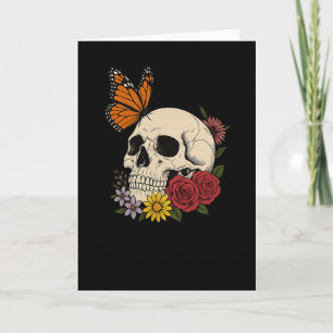Totenköpfe Monarch Schmetterling Blumen Halloween Karte