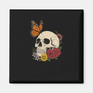 Totenköpfe Monarch Schmetterling Blumen Halloween  Magnet