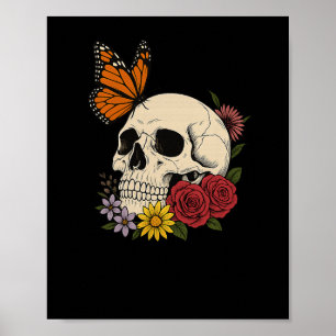 Totenköpfe Monarch Schmetterling Blumen Halloween Poster