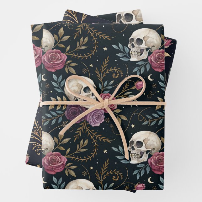 Totenköpfe & Rosen Geschenkpapier Set (Beispiel)