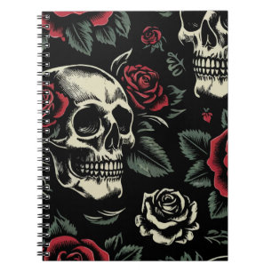 Totenköpfe & Rote Rosen Gothic Floral Notizblock