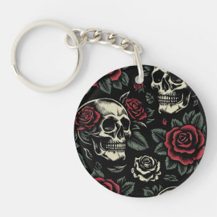 Totenköpfe & Rote Rosen Gothic Floral Schlüsselanhänger