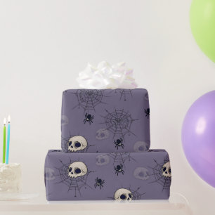 Totenköpfe Spinnen Spinnennetze Blau Halloween Geschenkpapier
