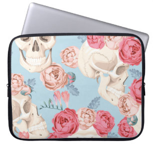 Totenköpfe und Rosen Vintage-Muster Laptopschutzhülle