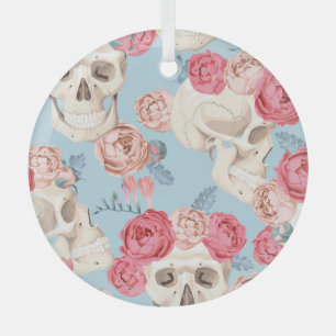 Totenköpfe und Rosen Vintage-Muster Ornament Aus Glas
