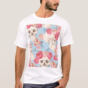 Totenköpfe und Rosen Vintage-Muster T-Shirt