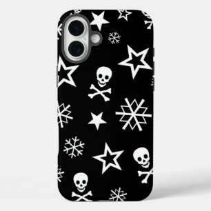 Totenköpfe und Schneeflocken iPhone 16 Plus Hülle